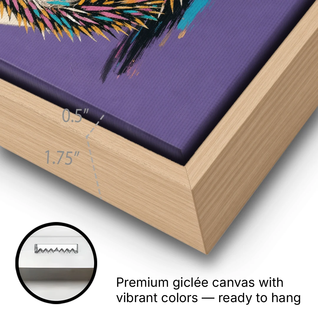Whimsical Wall Decor Hedgehog Stuck on Its Back - Oak Framed Canvas Wall Art - Gallery Wrap Corner