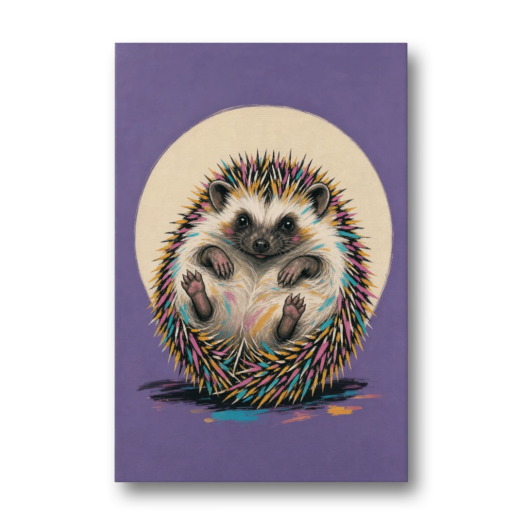 Whimsical Wall Decor Hedgehog Stuck on Its Back - Canvas Wall Art - Front