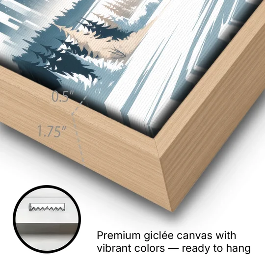 Whistler Winter Wonderland - Oak Framed Canvas Wall Art - Gallery Wrap Corner