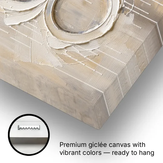 White Abstract Wall Art with Three Stacked Rings - Canvas Wall Art - Gallery Wrap Corner