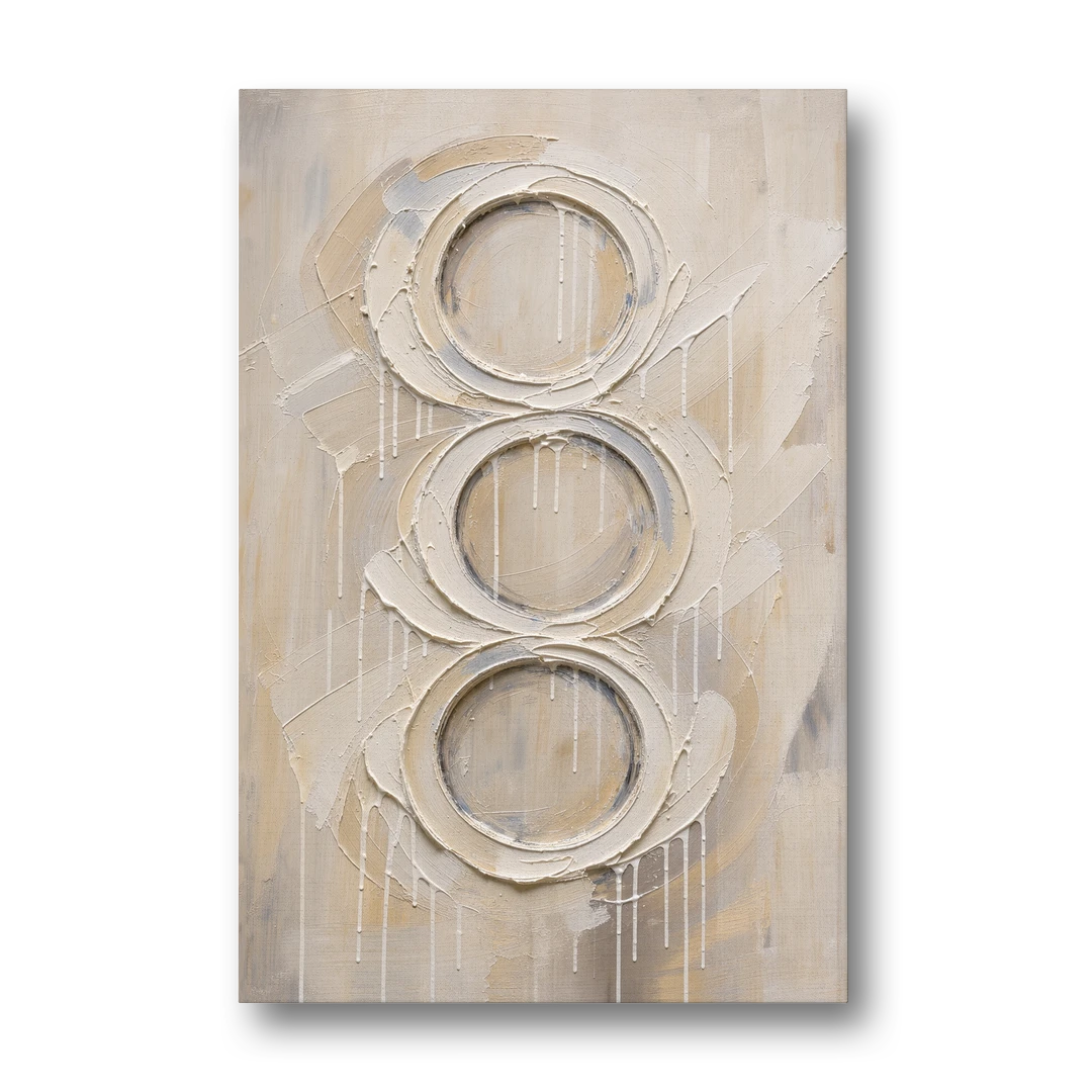 White Abstract Wall Art with Three Stacked Rings - Canvas Wall Art - Front