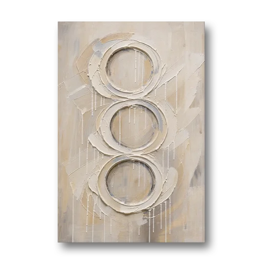 White Abstract Wall Art with Three Stacked Rings - Canvas Wall Art - Front