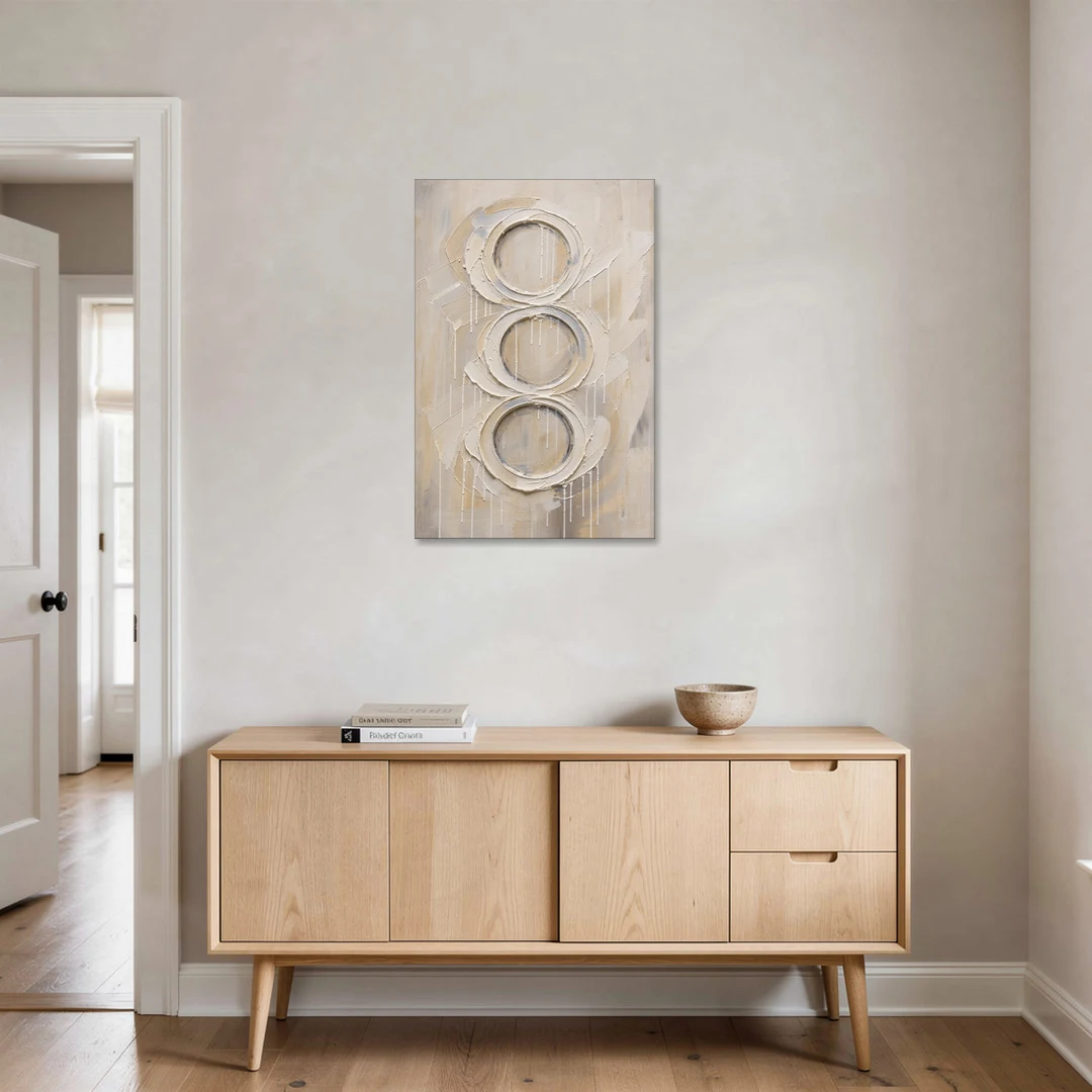 White Abstract Wall Art with Three Stacked Rings - Canvas Wall Art - Coffee Table - 24x36