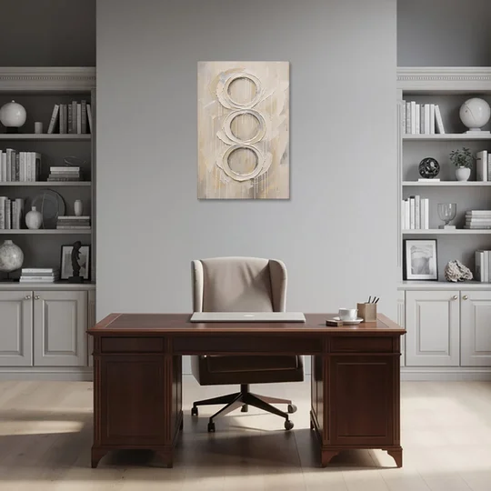 White Abstract Wall Art with Three Stacked Rings - Canvas Wall Art - Office - 24x36