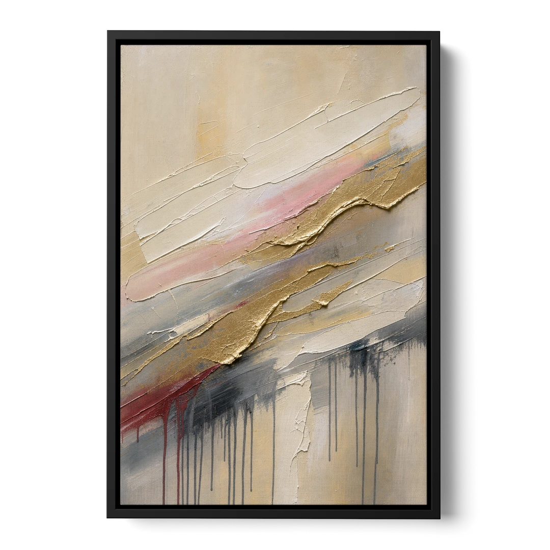 White and Gold Knife Sweeps for the Spa Bathroom - Black Framed Canvas Wall Art - Front