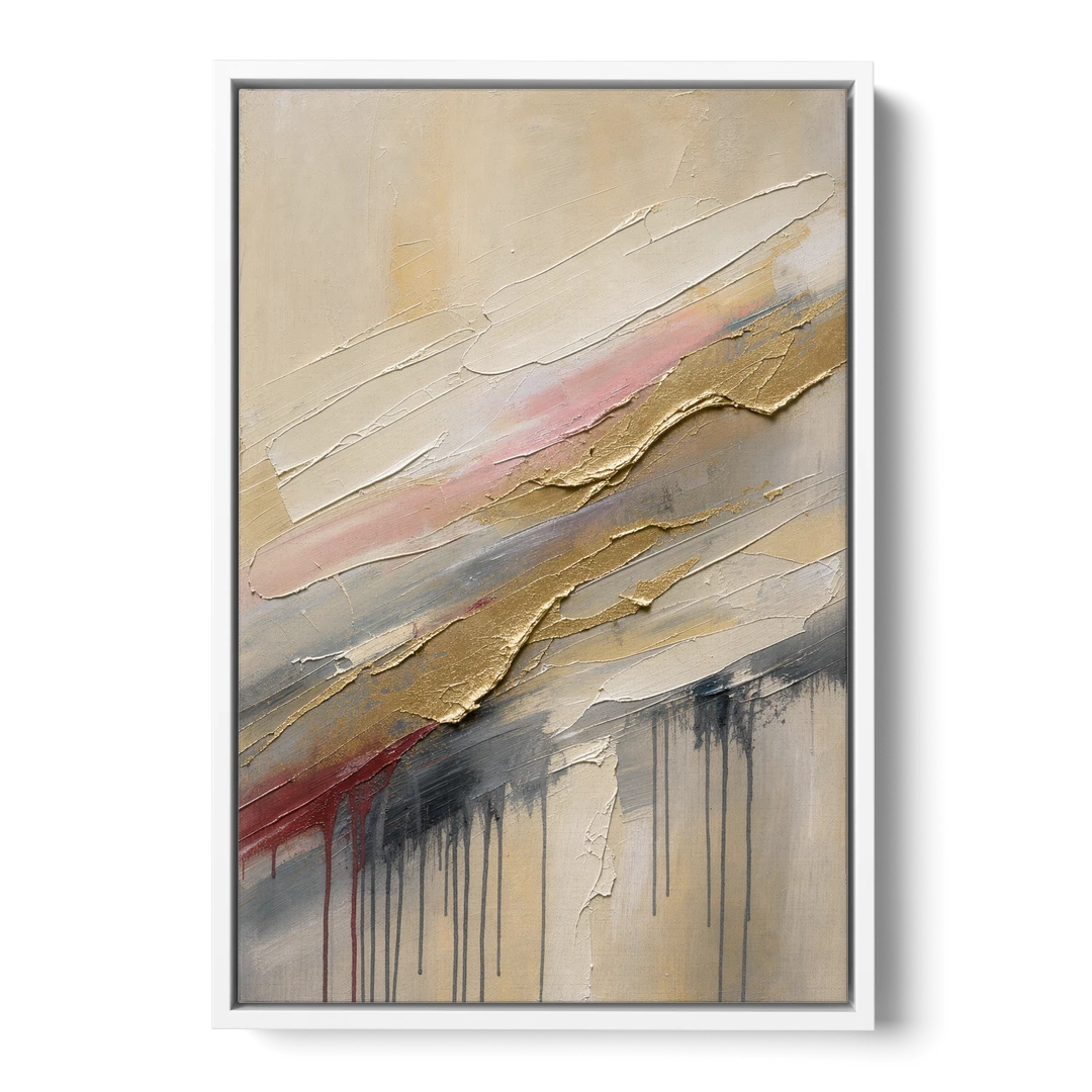 White and Gold Knife Sweeps for the Spa Bathroom - White Framed Canvas Wall Art - Front