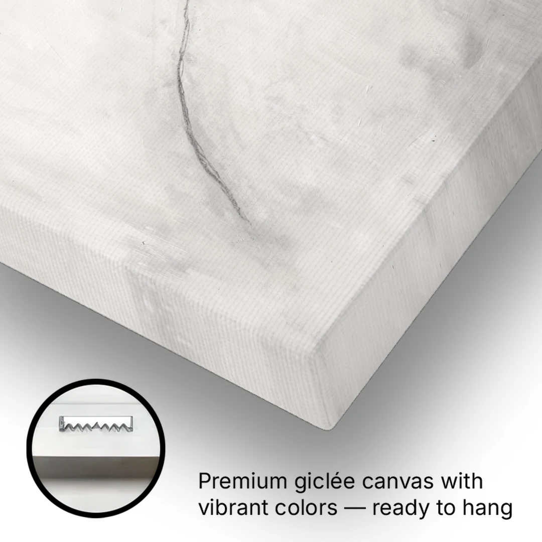 White Minimalist Wall Art with a Falling Charcoal Thread - Canvas Wall Art - Gallery Wrap Corner