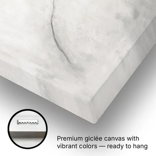White Minimalist Wall Art with a Falling Charcoal Thread - Canvas Wall Art - Gallery Wrap Corner