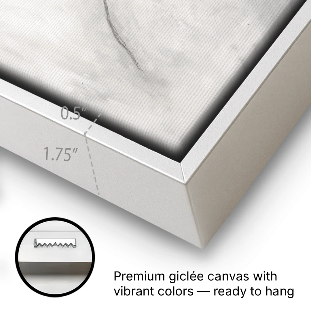 White Minimalist Wall Art with a Falling Charcoal Thread - White Framed Canvas Wall Art - Gallery Wrap Corner