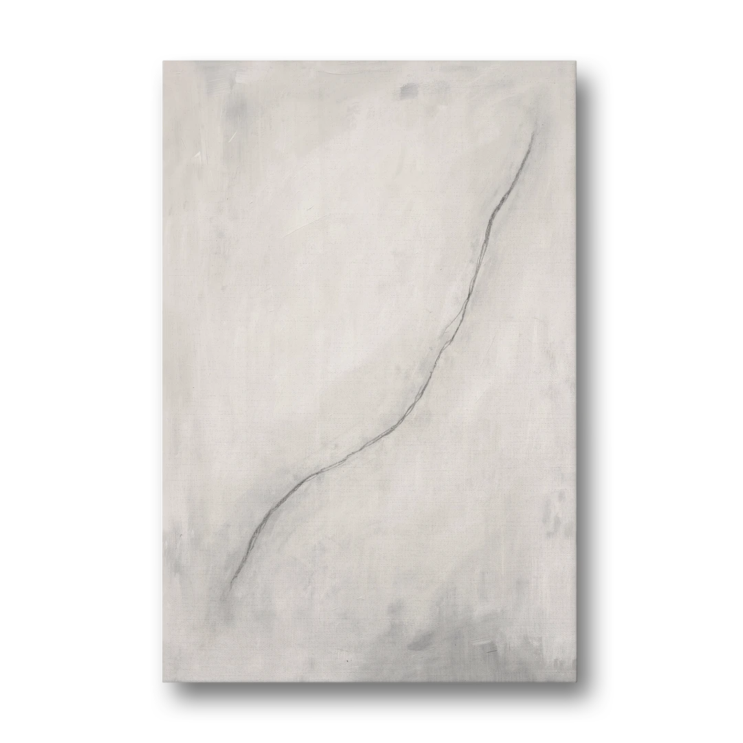 White Minimalist Wall Art with a Falling Charcoal Thread - Canvas Wall Art - Front