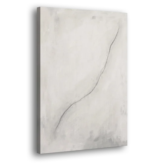 White Minimalist Wall Art with a Falling Charcoal Thread - Canvas Wall Art - Side