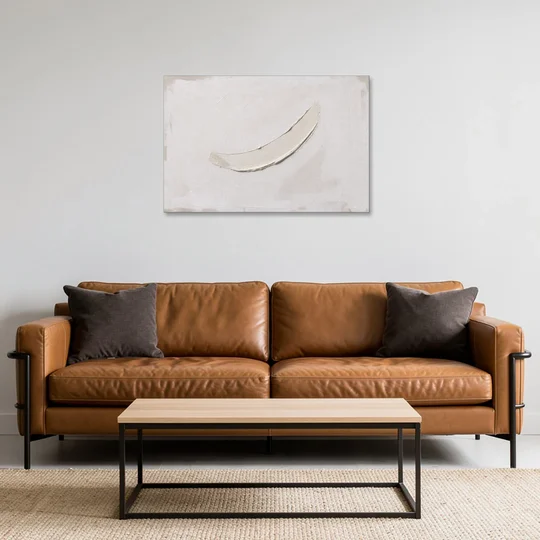 White on White Painting with a Warm Crescent - Canvas Wall Art - Sofa - 36x24