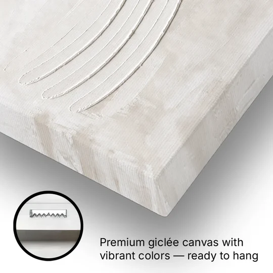 White on White Wall Art with Three Curved Ridges - Canvas Wall Art - Gallery Wrap Corner