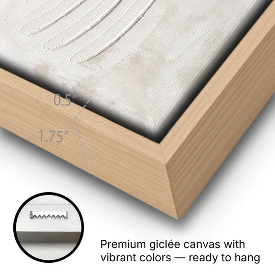 White on White Wall Art with Three Curved Ridges - Oak Framed Canvas Wall Art - Gallery Wrap Corner