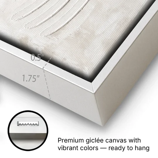 White on White Wall Art with Three Curved Ridges - White Framed Canvas Wall Art - Gallery Wrap Corner