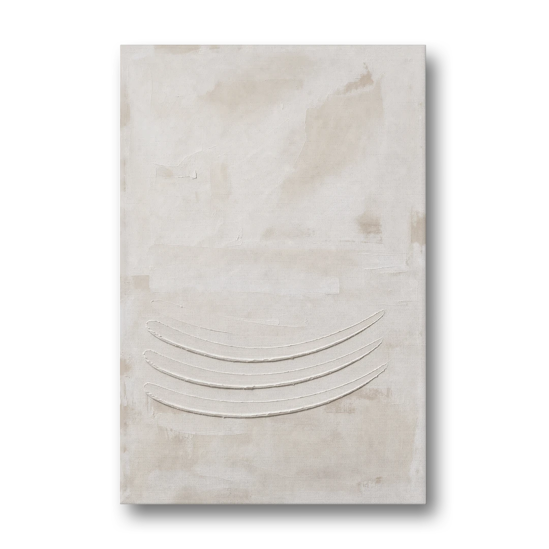 White on White Wall Art with Three Curved Ridges - Canvas Wall Art - Front