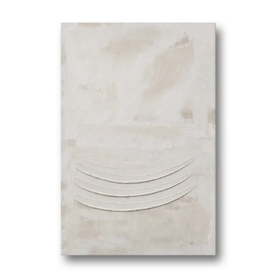 White on White Wall Art with Three Curved Ridges - Canvas Wall Art - Front