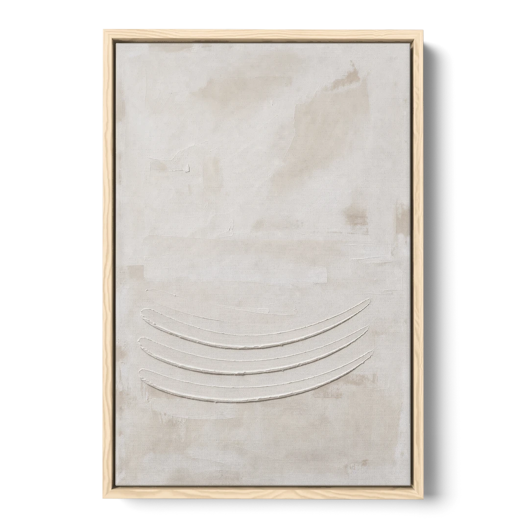 White on White Wall Art with Three Curved Ridges - Oak Framed Canvas Wall Art - Front