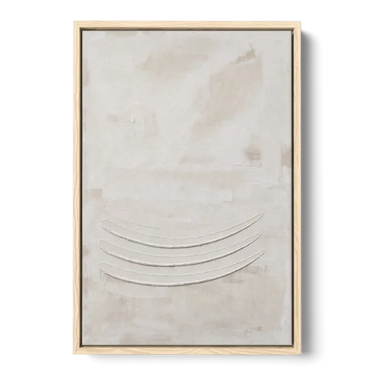 White on White Wall Art with Three Curved Ridges - Oak Framed Canvas Wall Art - Front