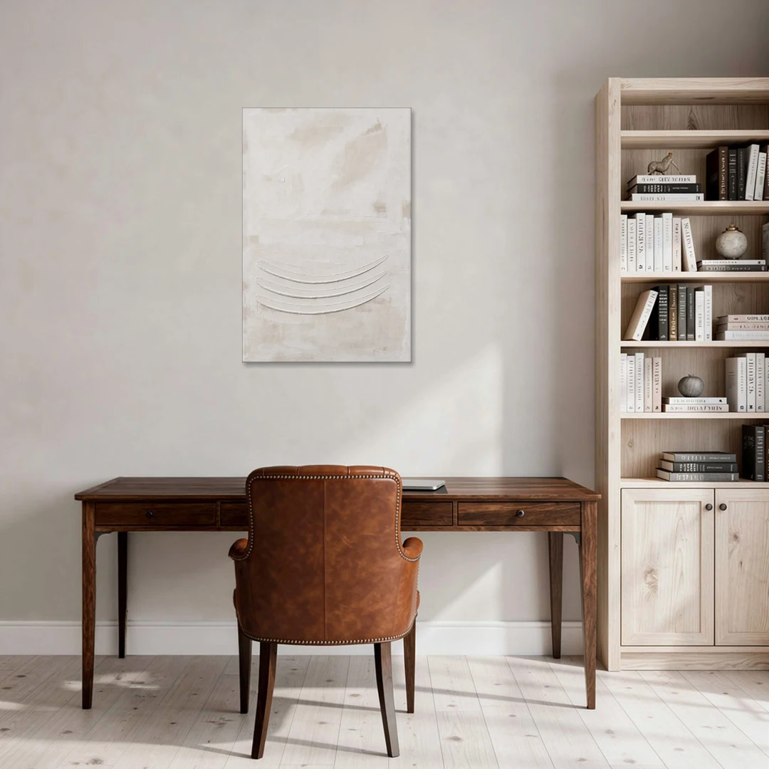 White on White Wall Art with Three Curved Ridges - Canvas Wall Art - Office - 24x36