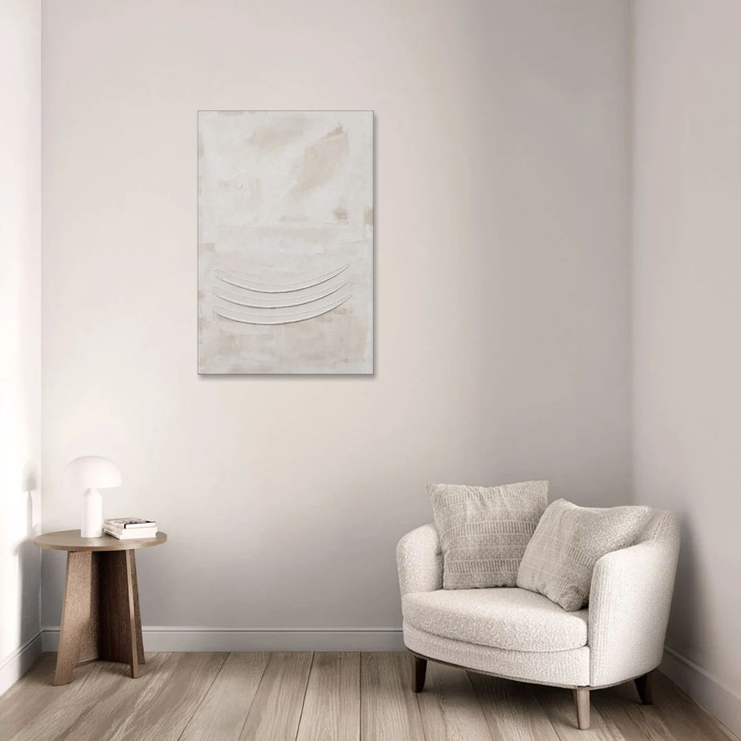 White on White Wall Art with Three Curved Ridges - Canvas Wall Art - Sofa - 24x36