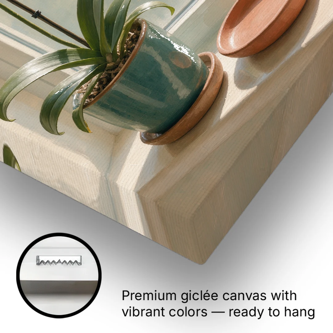 White Orchid on a Sunlit Sill for the Bathroom - Canvas Wall Art - Gallery Wrap Corner