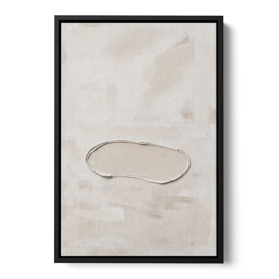 White Plaster Stone Outline on Ivory - Black Framed Canvas Wall Art - Front