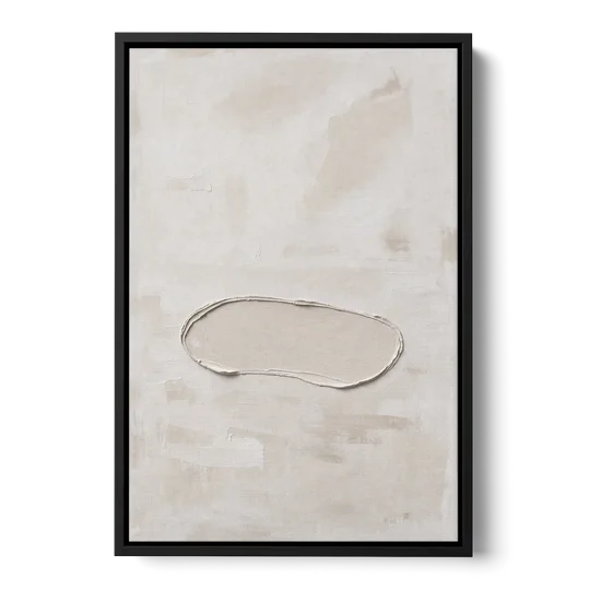 White Plaster Stone Outline on Ivory - Black Framed Canvas Wall Art - Front