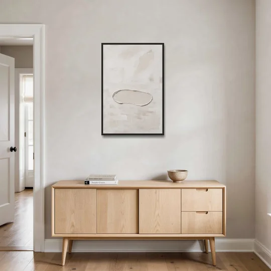 White Plaster Stone Outline on Ivory - Black Framed Canvas Wall Art - Coffee Table - 24x36