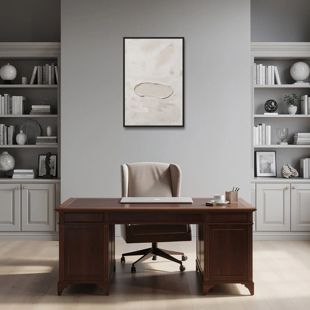 White Plaster Stone Outline on Ivory - Black Framed Canvas Wall Art - Office - 24x36