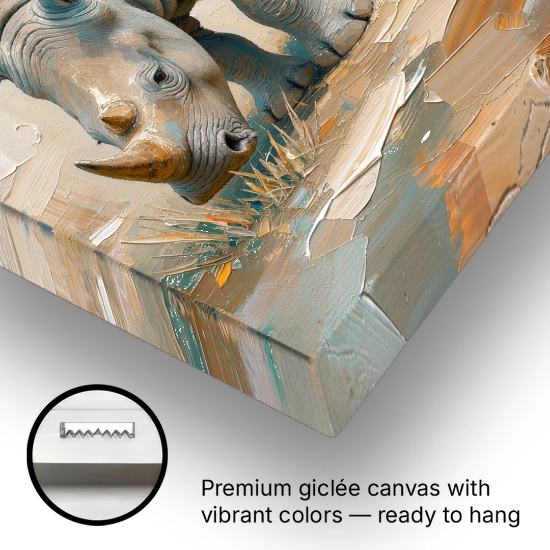 White Rhino Calf Lowering Its Head to Graze - Canvas Wall Art - Gallery Wrap Corner