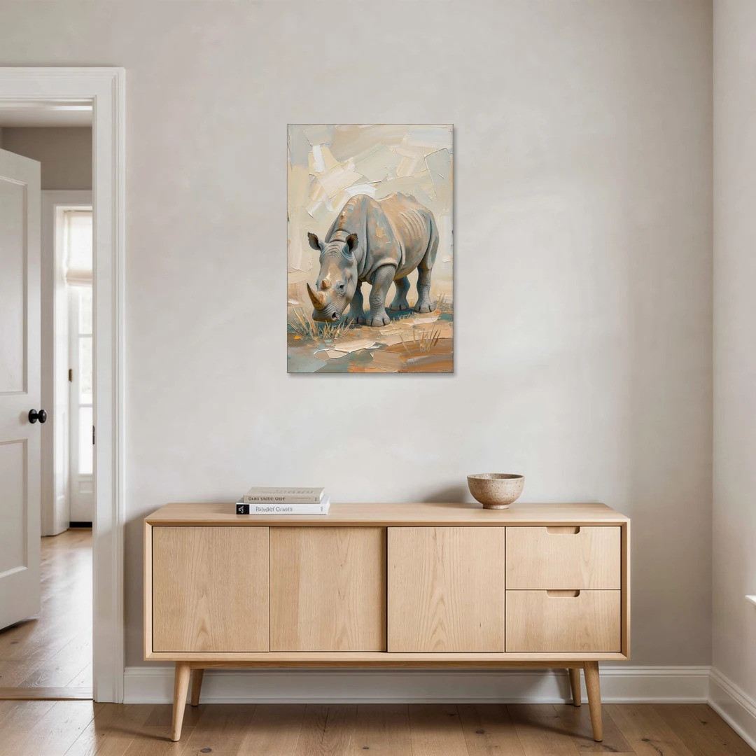 White Rhino Calf Lowering Its Head to Graze - Canvas Wall Art - Coffee Table - 24x36