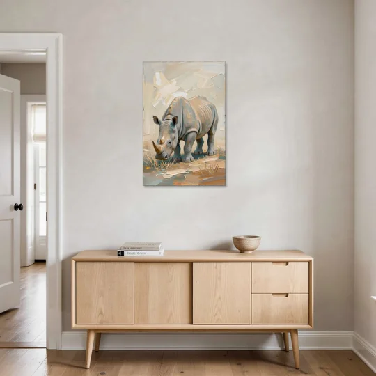 White Rhino Calf Lowering Its Head to Graze - Canvas Wall Art - Coffee Table - 24x36