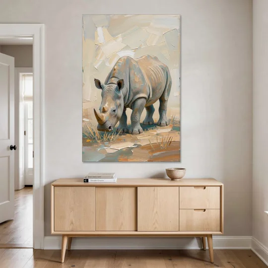 White Rhino Calf Lowering Its Head to Graze - Canvas Wall Art - Coffee Table - 40x60