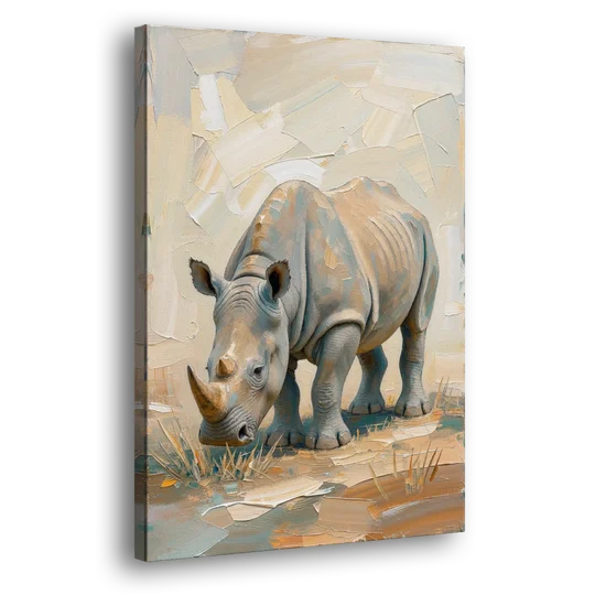 White Rhino Calf Lowering Its Head to Graze - Canvas Wall Art - Side