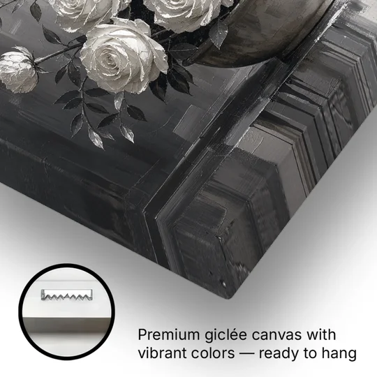 White Roses and Peonies in a Stoneware Bowl - Canvas Wall Art - Gallery Wrap Corner
