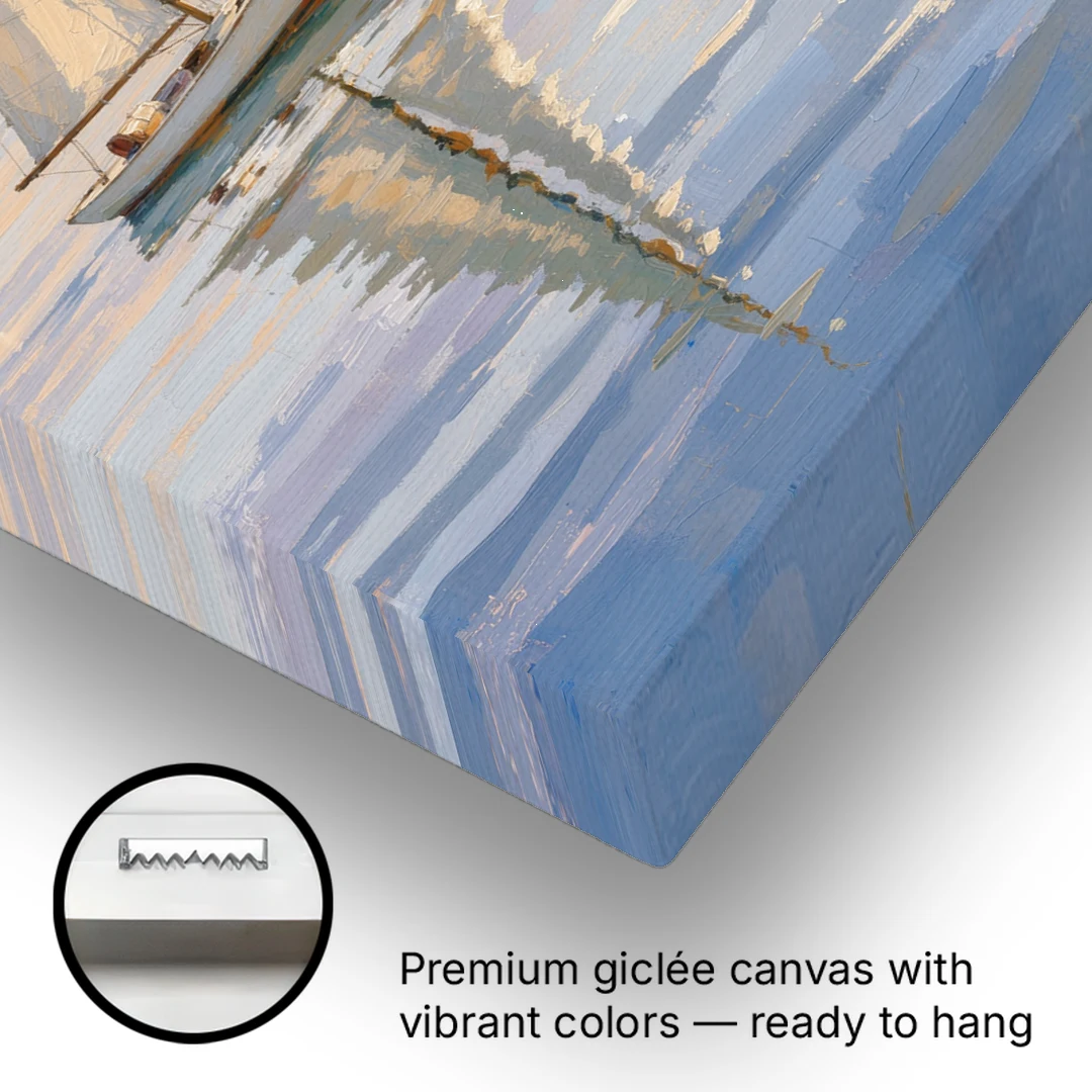 White Sailboat Sloop on Evening Glass - Canvas Wall Art - Gallery Wrap Corner