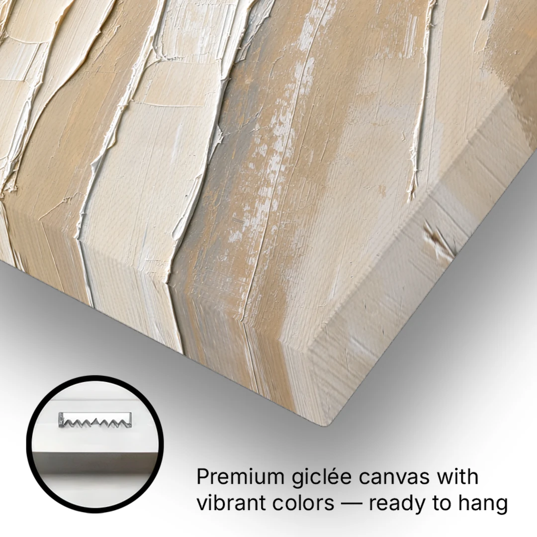 White Textured Painting of Low Tide Ridges - Canvas Wall Art - Gallery Wrap Corner