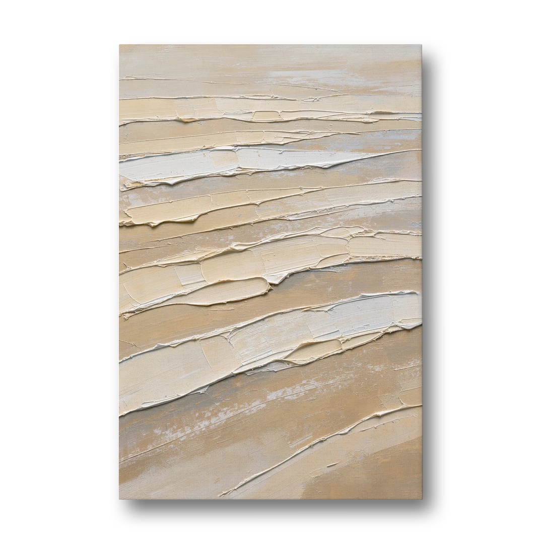 White Textured Painting of Low Tide Ridges - Canvas Wall Art - Front