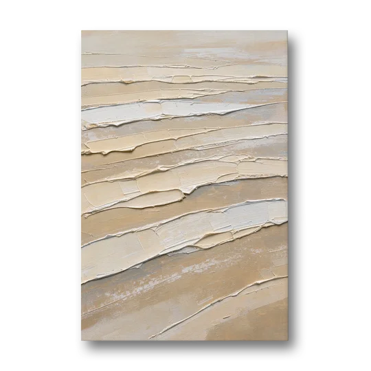 White Textured Painting of Low Tide Ridges - Canvas Wall Art - Front