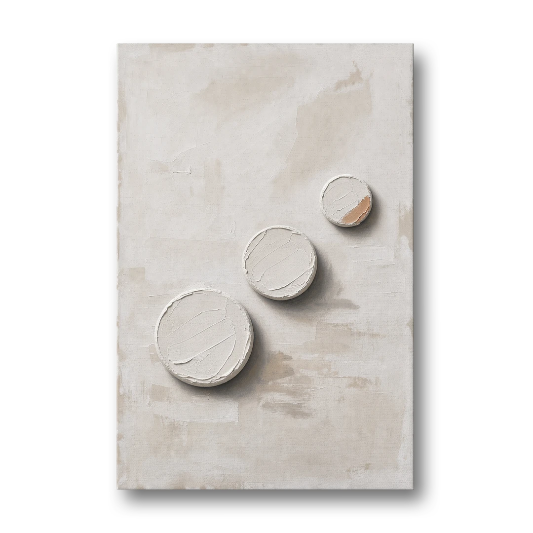 White Textured Wall Art of Three Rising Discs - Canvas Wall Art - Front