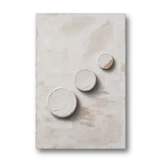 White Textured Wall Art of Three Rising Discs - Canvas Wall Art - Front