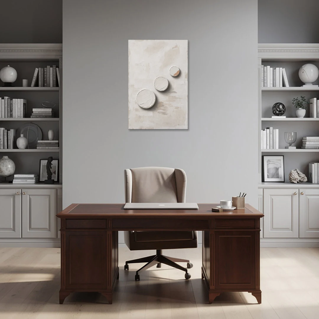 White Textured Wall Art of Three Rising Discs - Canvas Wall Art - Office - 24x36