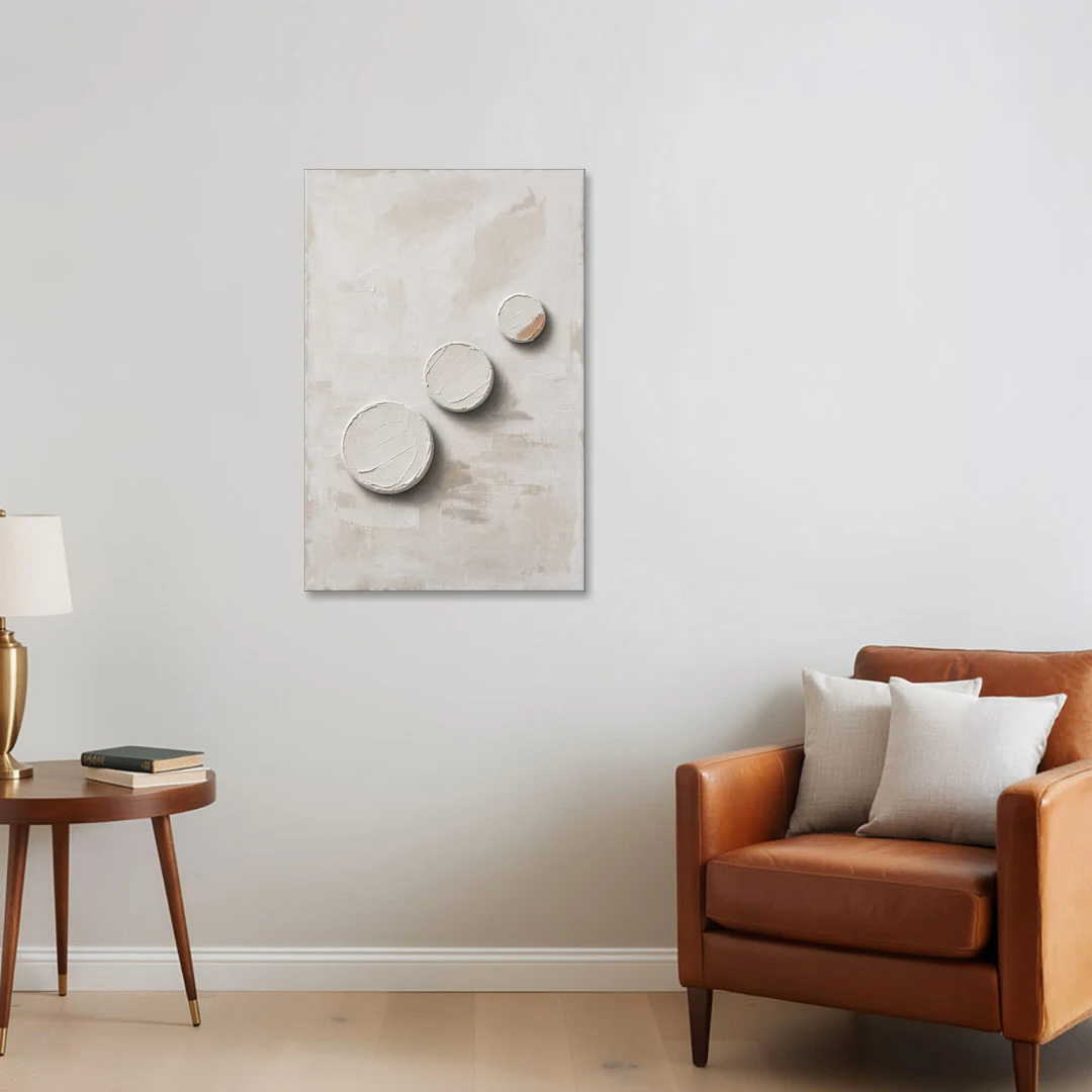 White Textured Wall Art of Three Rising Discs - Canvas Wall Art - Sofa - 24x36