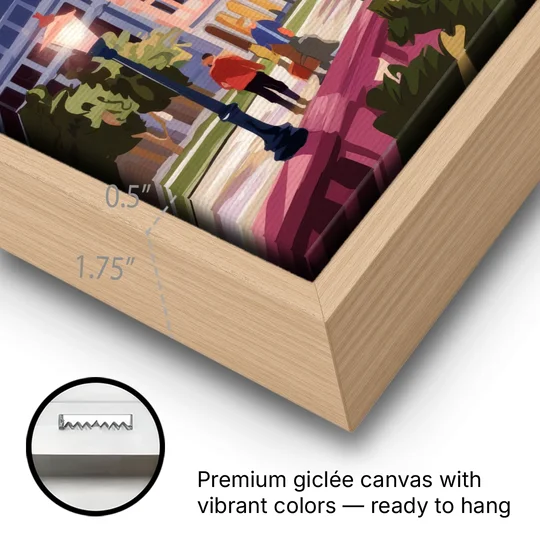 Wichita Historic Landmarks - Oak Framed Canvas Wall Art - Gallery Wrap Corner