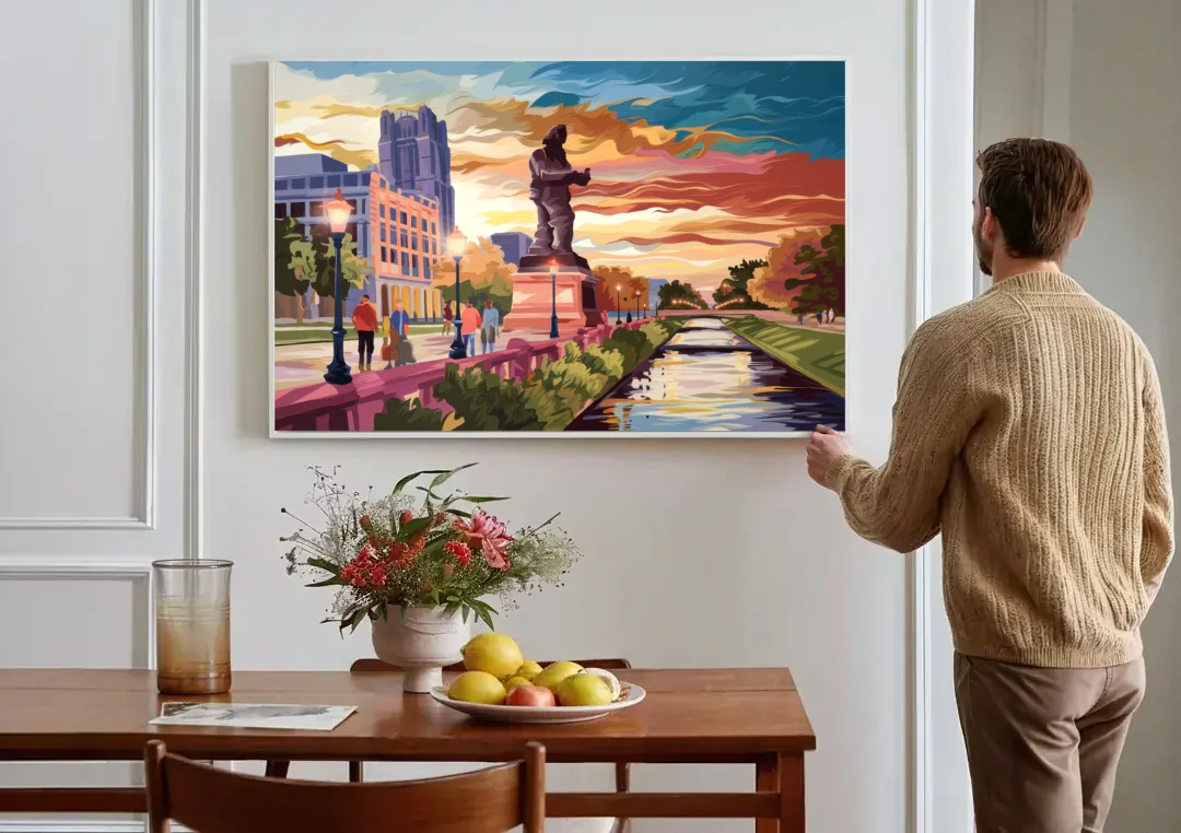 Wichita Historic Landmarks canvas wall art above a dining table