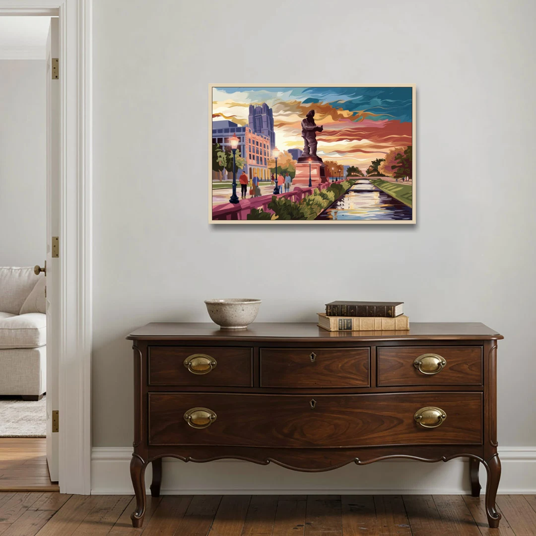 Wichita Historic Landmarks - Oak Framed Canvas Wall Art - Coffee Table - 36x24