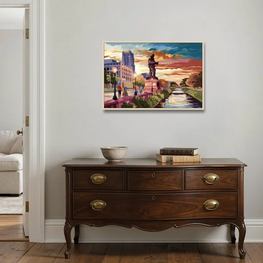 Wichita Historic Landmarks - Oak Framed Canvas Wall Art - Coffee Table - 36x24