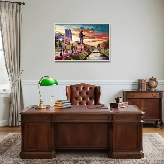 Wichita Historic Landmarks - Oak Framed Canvas Wall Art - Office - 36x24