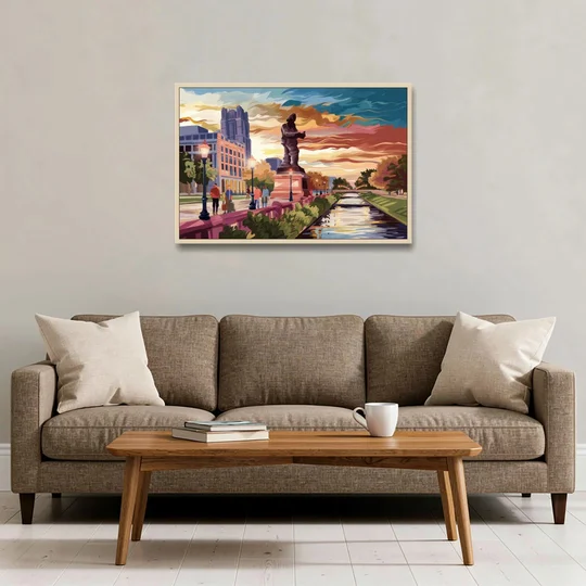 Wichita Historic Landmarks - Oak Framed Canvas Wall Art - Sofa - 36x24